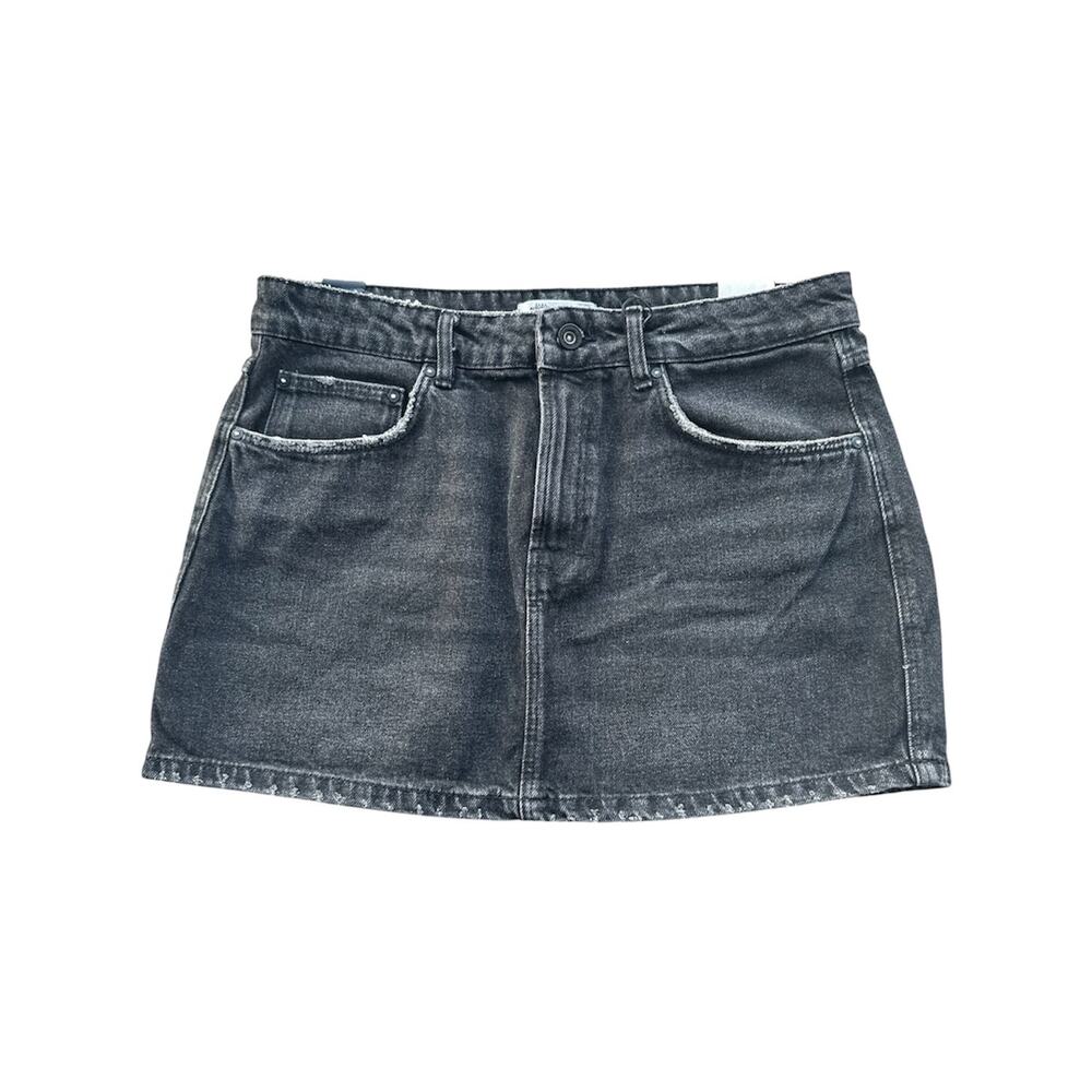 NWT Zara TRF Gray Storewash Denim Mini Skirt SIze L